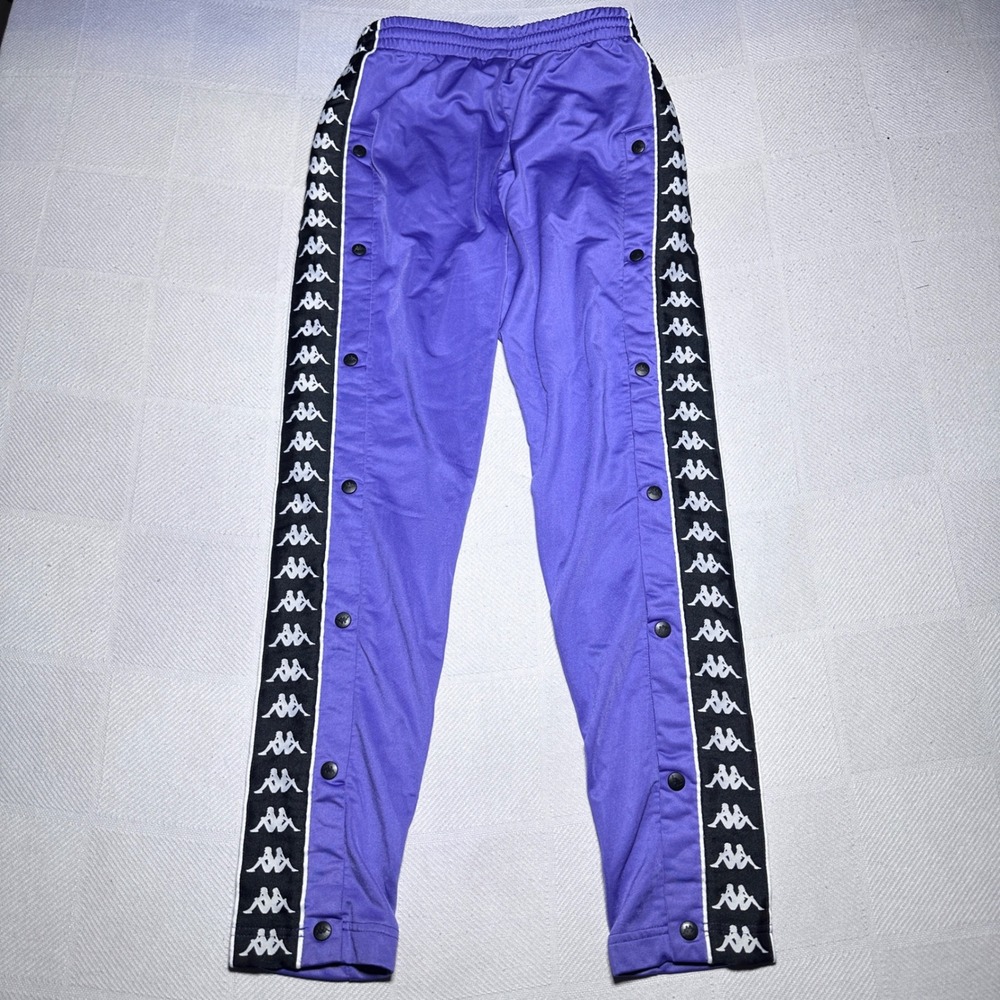 Kappa Track Pants Mens Small Breakaway Snap Button Side Tape Logo Purple Slim
